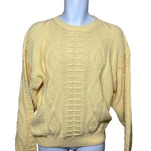 Vintage Alps Merrimac Valley Cable Knit Sweater Size L Yellow Cotton Pullover